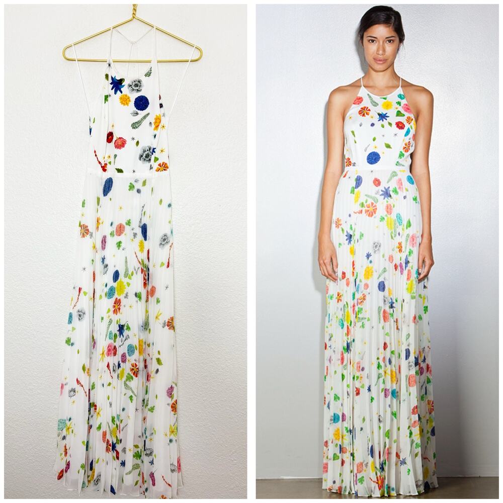 NWT Sachin + Babi White Floral Pleated Halter Maxi Dress Size 4 Formal Wedding